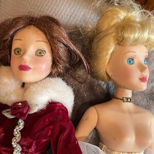 Disney Dolls Porcelain Vintage Dolls with Red and White Outfits